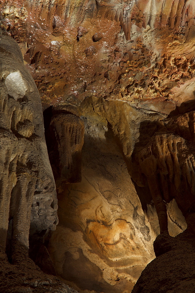 Horse, prehistoric painting, cave painting, about 15000 BC, Caballo del Camarin, Cueva de la Pena de Cadamo, cave, San Roman de Cadamo, near, Pravia, replica, Parque de la Prehistoria de Teverga, Teverga, Park of Prehistory in Teverga, province of Asturias, Principality of Asturias, Northern Spain, Spain, Europe