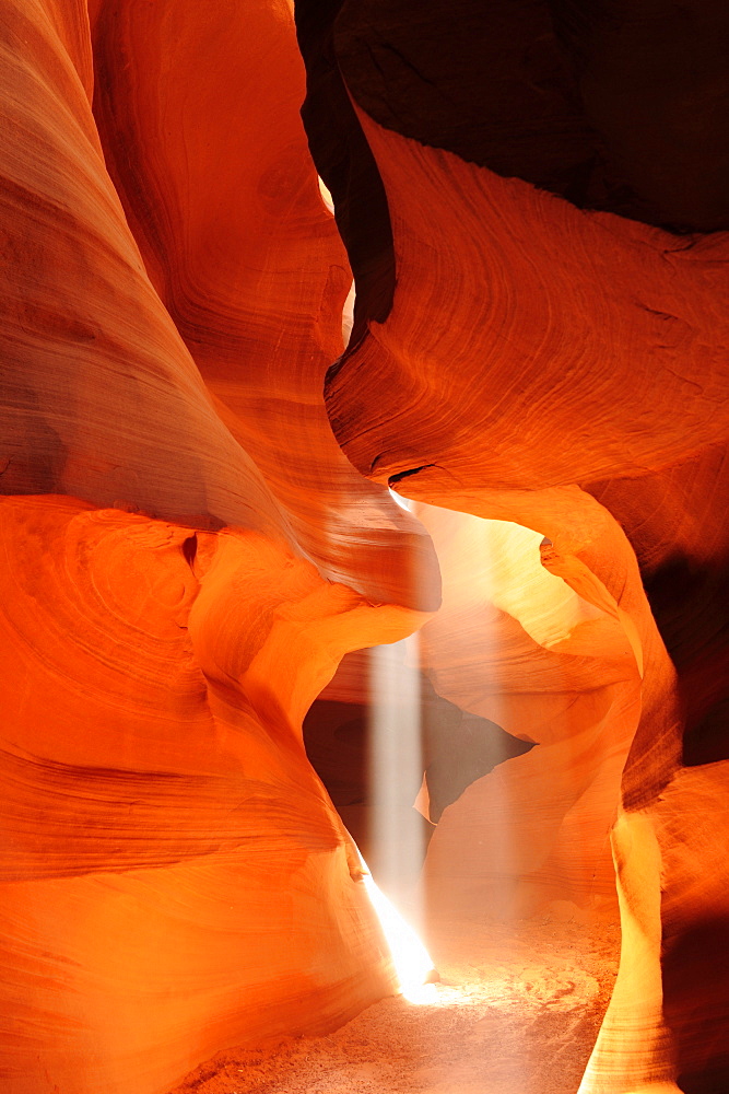 Sunbeams falling in colourful sandstone slot canyon, Upper Antelope Canyon, Antelope Canyon, Page, Arizona, Southwest, USA, America