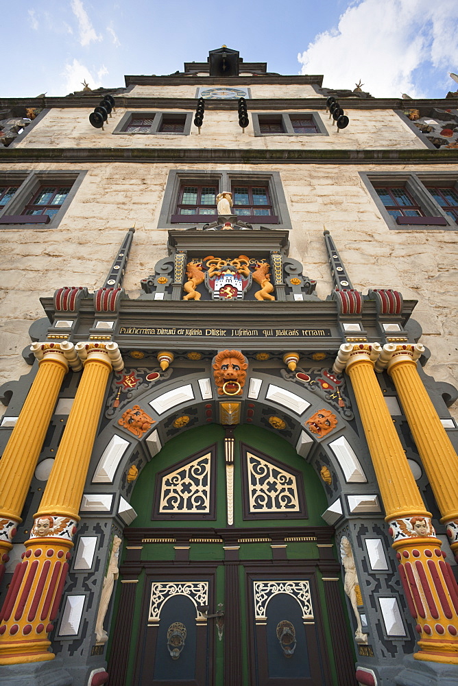 Portal of the town hall, Hannoversch Muenden, Weser Hills, North Lower Saxony, Germany, Europe