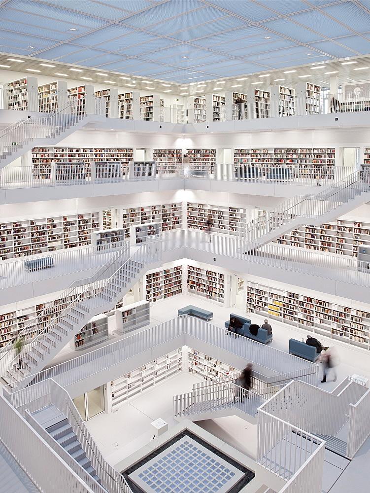 Interior view of the new public library Stuttgart, Baden-Wuerttemberg, Germany, Europe