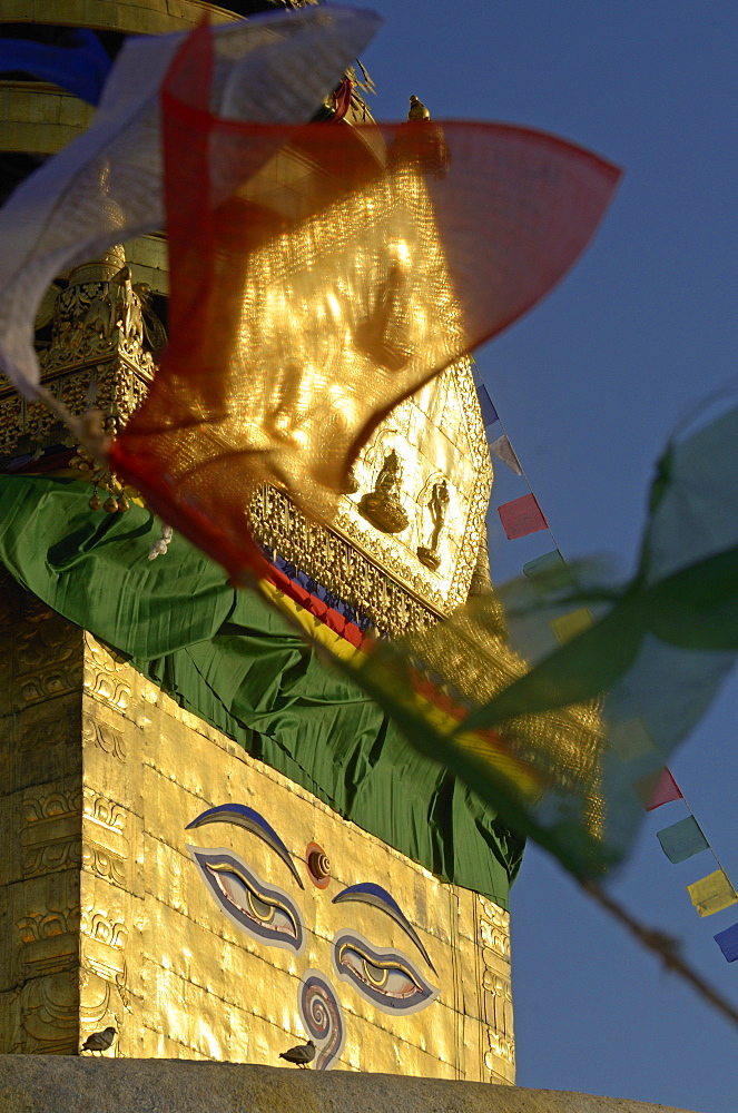 Prayer flags at Swayambhunath Stupa, Kathmandu, Kathmandu Valley, Nepal, Asia