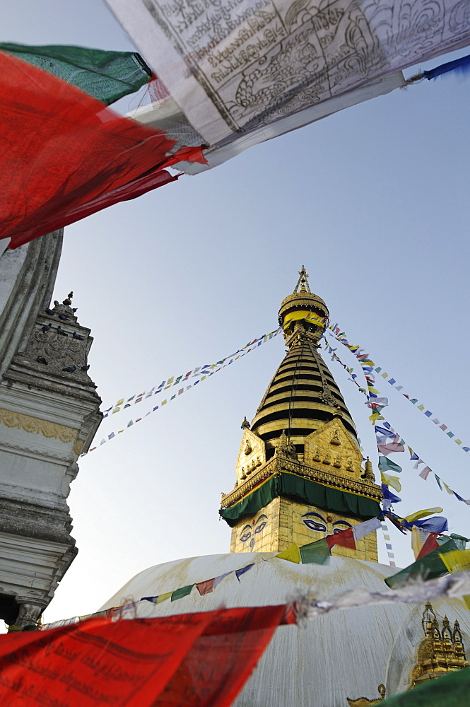 Prayer flags at Swayambhunath Stupa, Kathmandu, Kathmandu Valley, Nepal, Asia