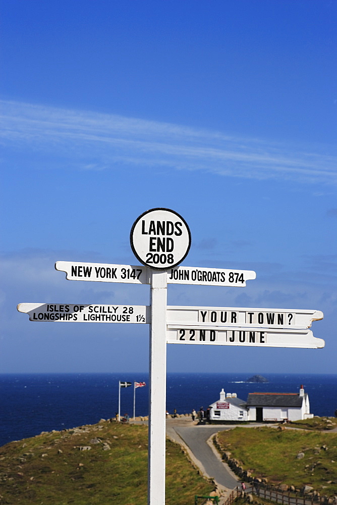 Signpost at Land's End, Penwith peninsula, Cornwall, England, United Kingdom