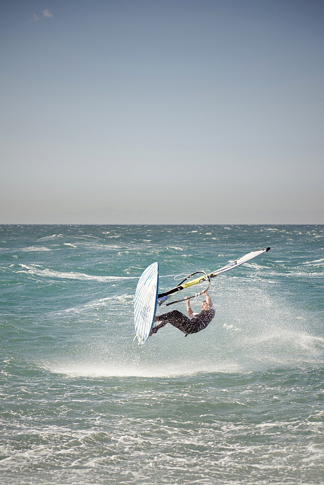 Windsurfer jumping, Piran, Adria coast, Mediterranean Sea, Primorska, Slovenia