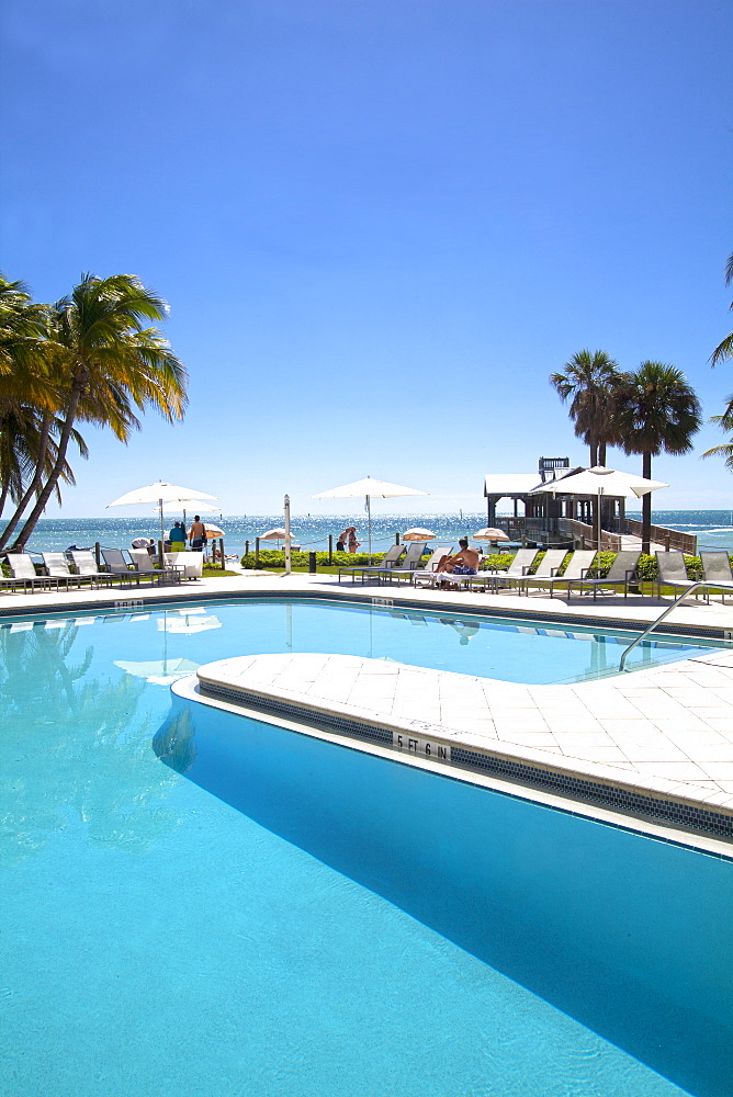 Pool area at luxury hotel Reach Resort, Key West, Florida Keys, USA