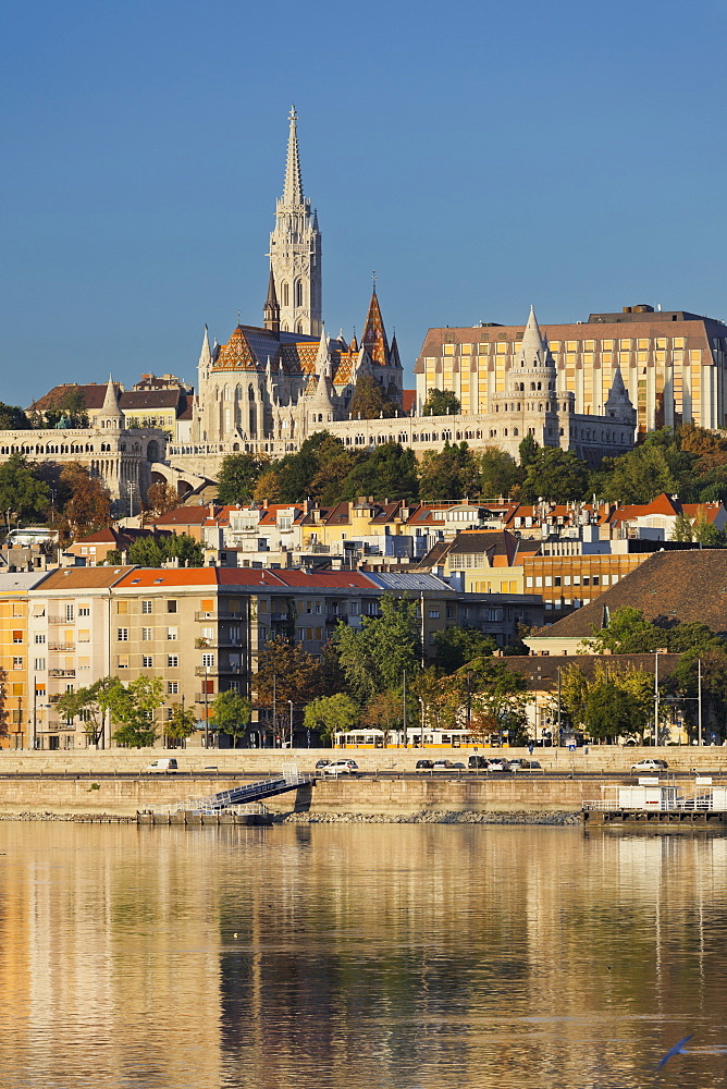 Matthias Church with the Fishermans Bastion, Danube, Budapest, Hungary