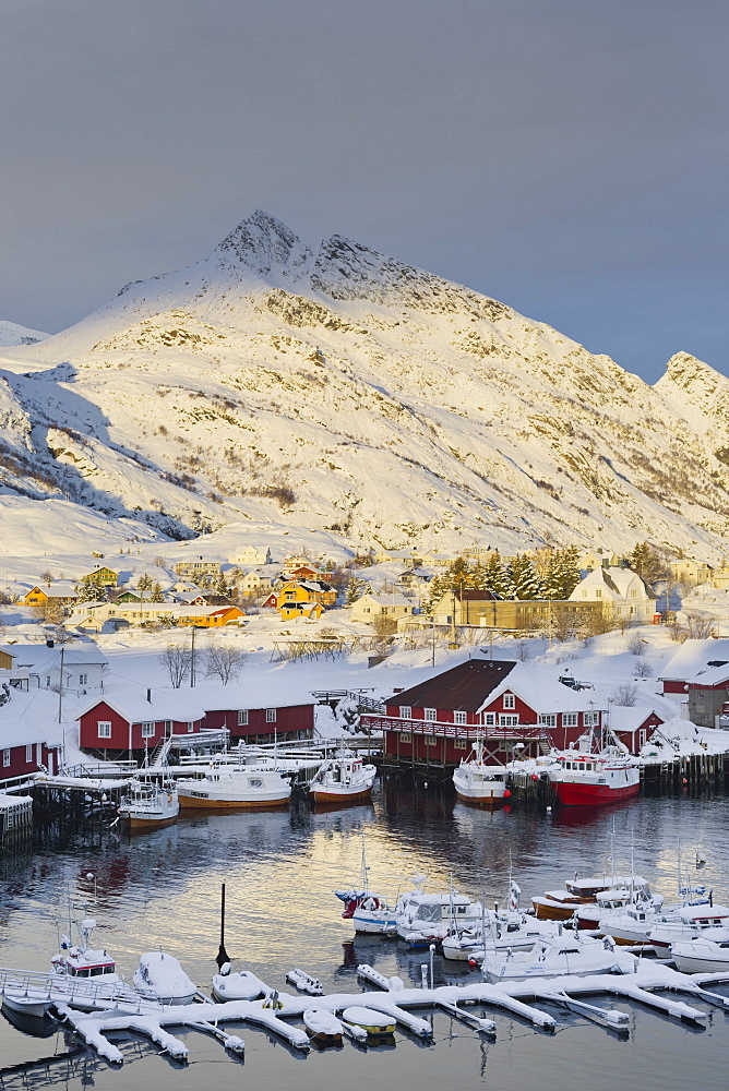 Village of Sorvagen, Moskenesoya, Lofoten, Nordland, Norway