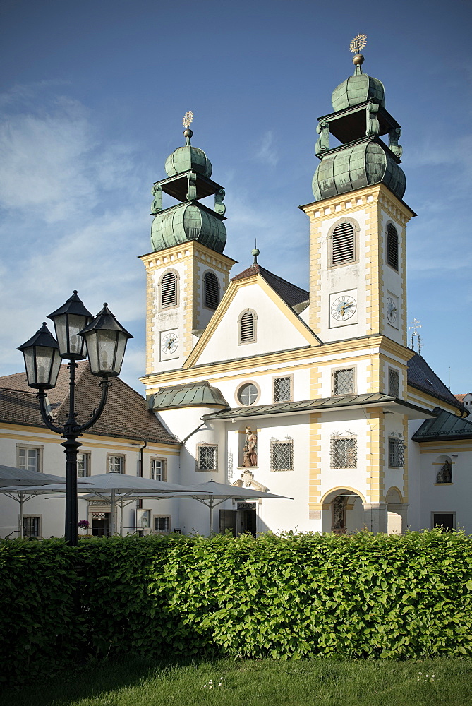 Church towers of Maria Hilf monastry, Passau, Lower Bavaria, Bavaria, Germany