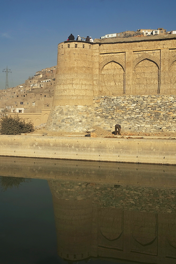 Northern garden walls and upper swimming pool at Bagh-i-Babur Shah (Babur's Garden) - Kabul,, Afghanistan