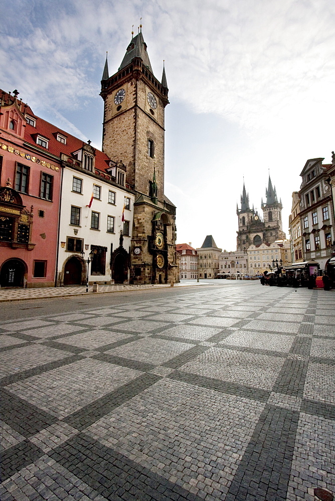 Old Town Hall, Old Town Square and the Church of Our Lady before Tyn, Prague at sunrise, Czech Republic