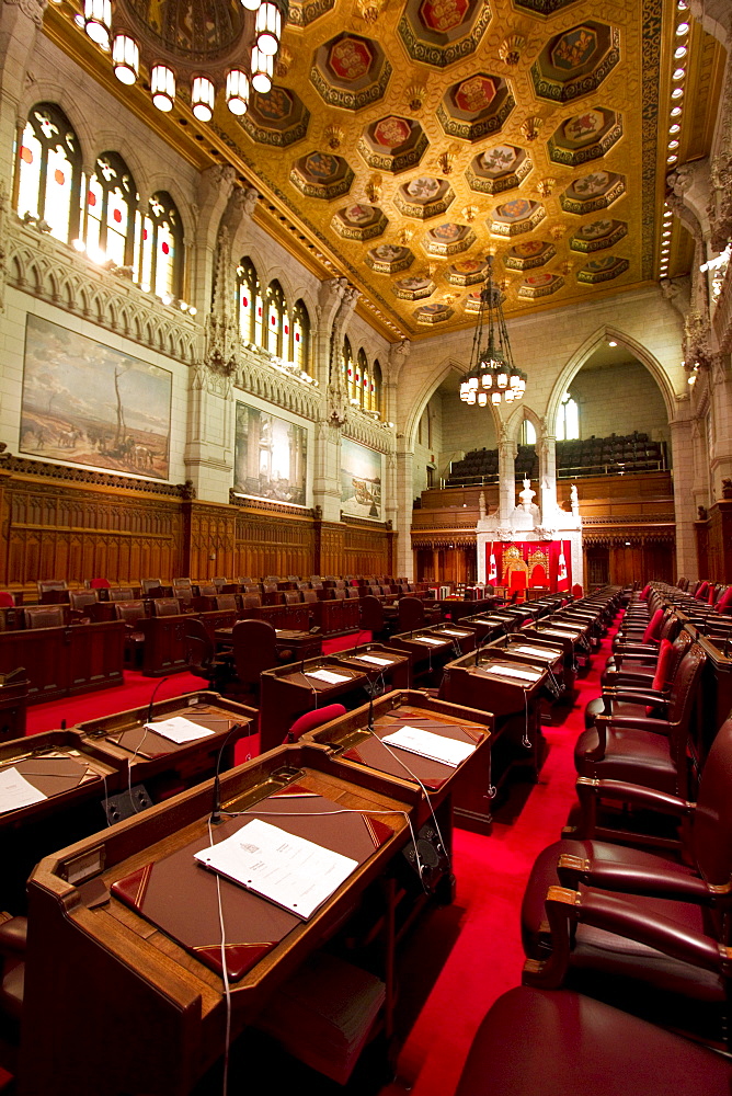 Senate Chamber in the Centre Block of tthe Parliament Buildings, Ottawa, Ontario, Canada