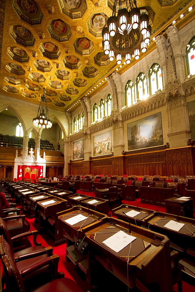 Senate Chamber in the Centre Block of tthe Parliament Buildings, Ottawa, Ontario, Canada