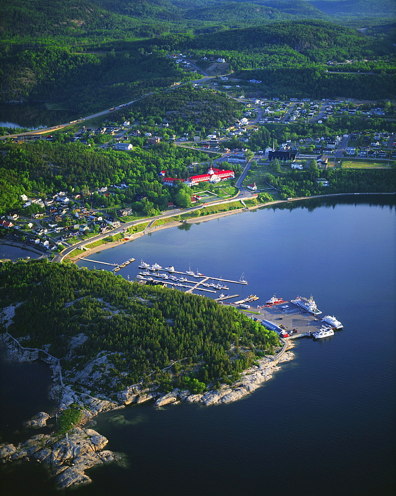 Aerial view of Tadoussac and Tadoussac Bay, Saguenay-St.Lawrence Marine Park, Manicouagan