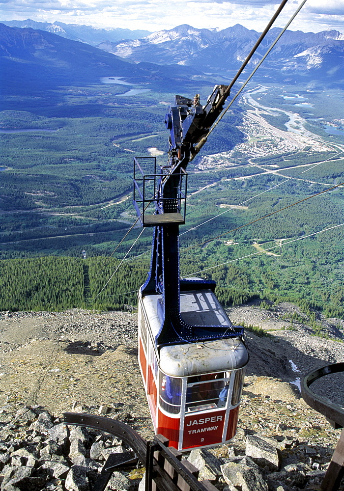 Cablecar going towards a Summit, Mount Edith Cavell, Jasper, Alberta