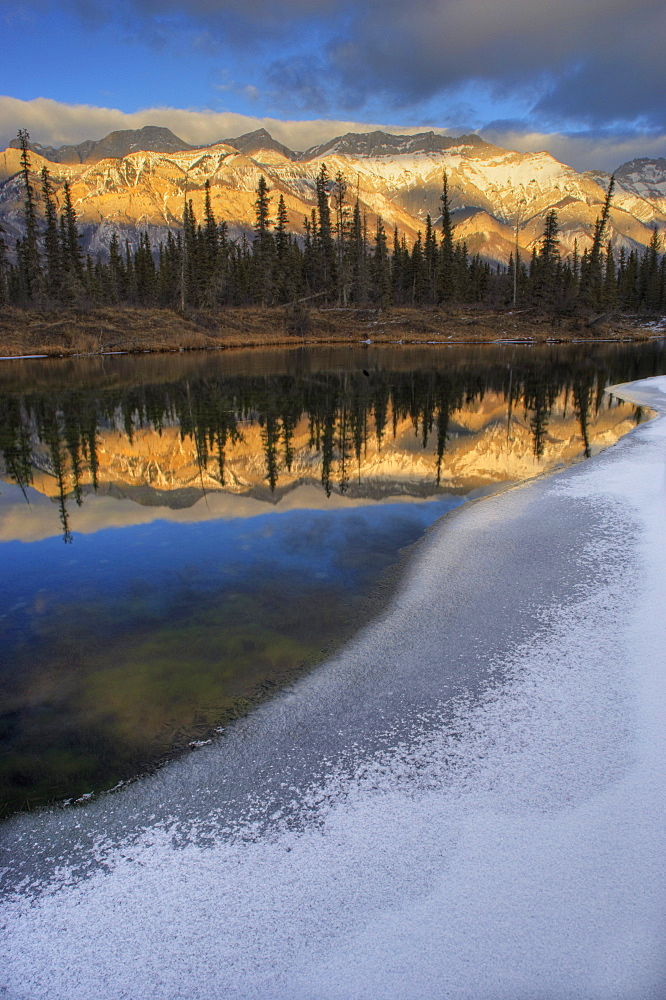 Winter scene at the Glory Hole and Miette Range in Jasper National Park, Alberta