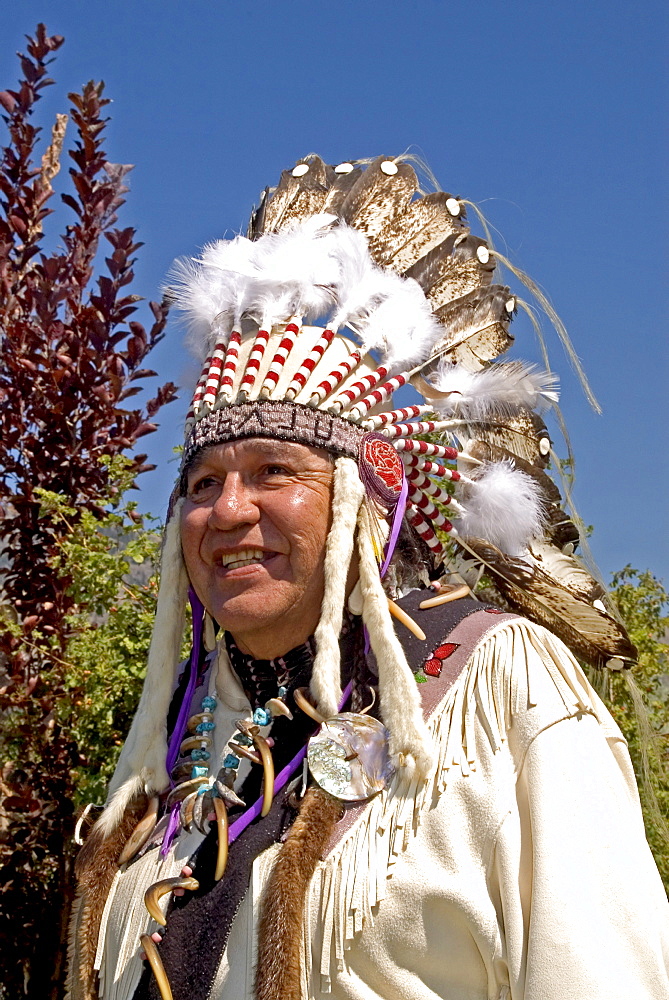 Cree Nation Man in Traditional Dance Regalia, Kamloopa Pow Wow, Kamloops, British Columbia