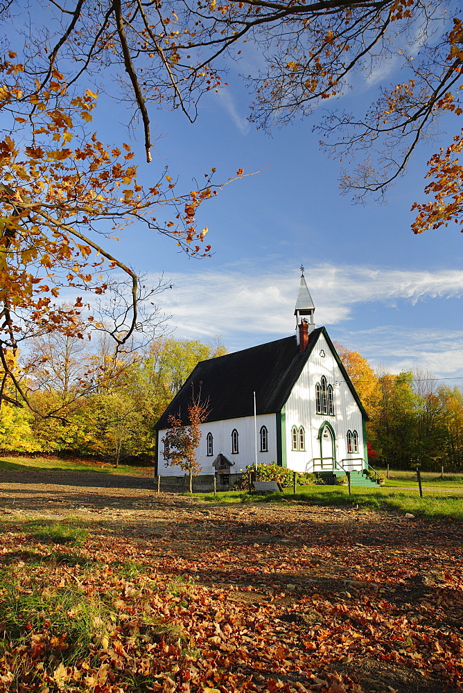 Country Church in Autumn Landscape, Iron Hill, Quebec