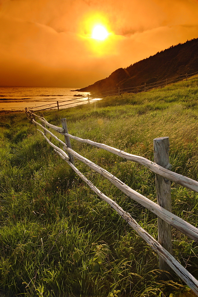 Fence and Sunset, Gooseberry Cove, Avalon Peninsula, Newfoundland