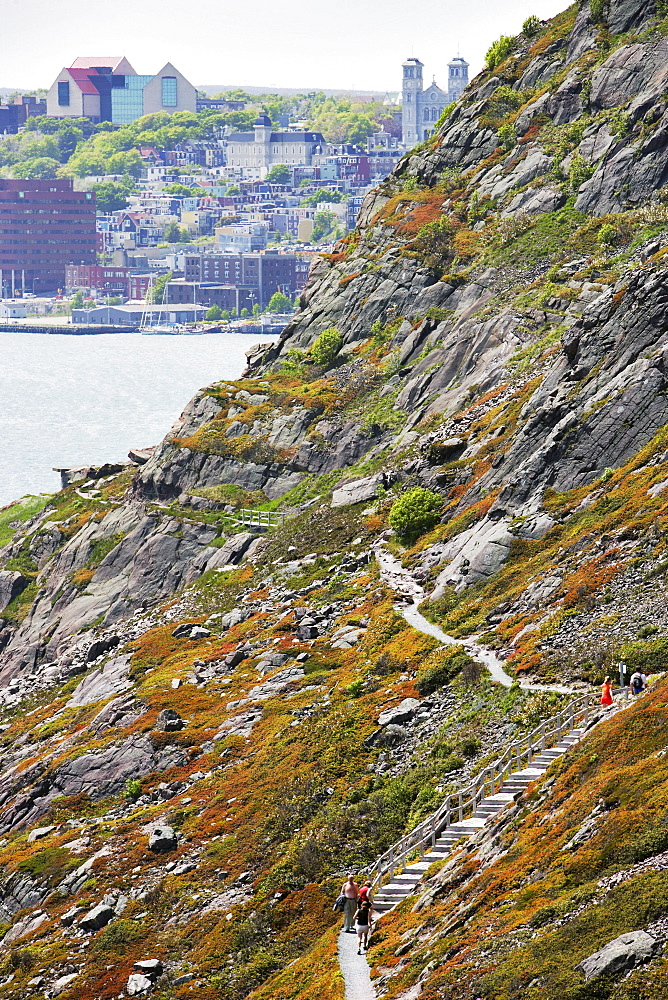 Hikers on Signal Hill and with View of Downtown, St. John's, Newfoundland