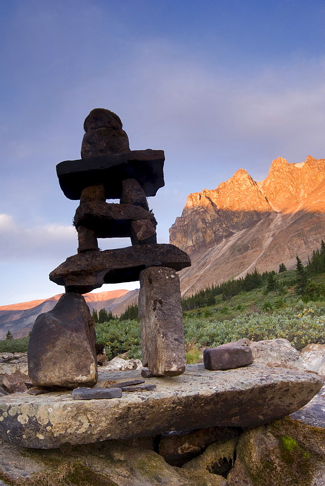 Inukshuk and Mount Tekarra, Skyline Trail, Jasper National Park, Alberta