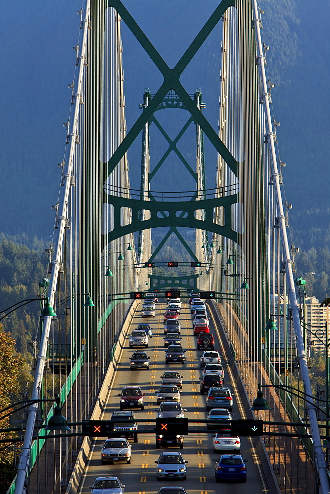 View of morning commuter traffic on Lion's Gate Bridge, Vancouver, British Columbia