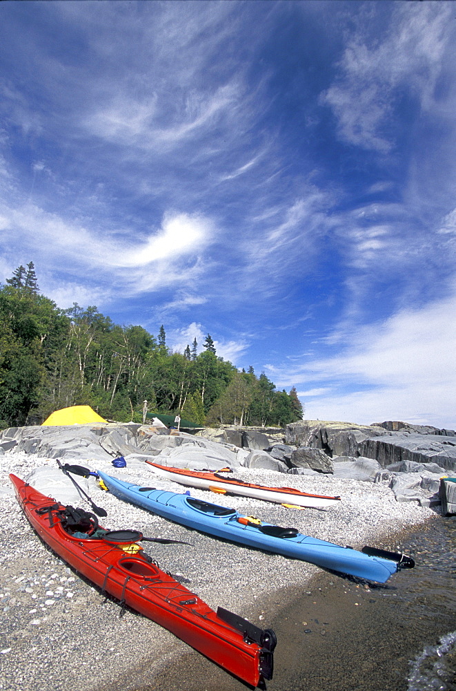 Kayaks along Shore of Lake Superior, Wawa, Ontario