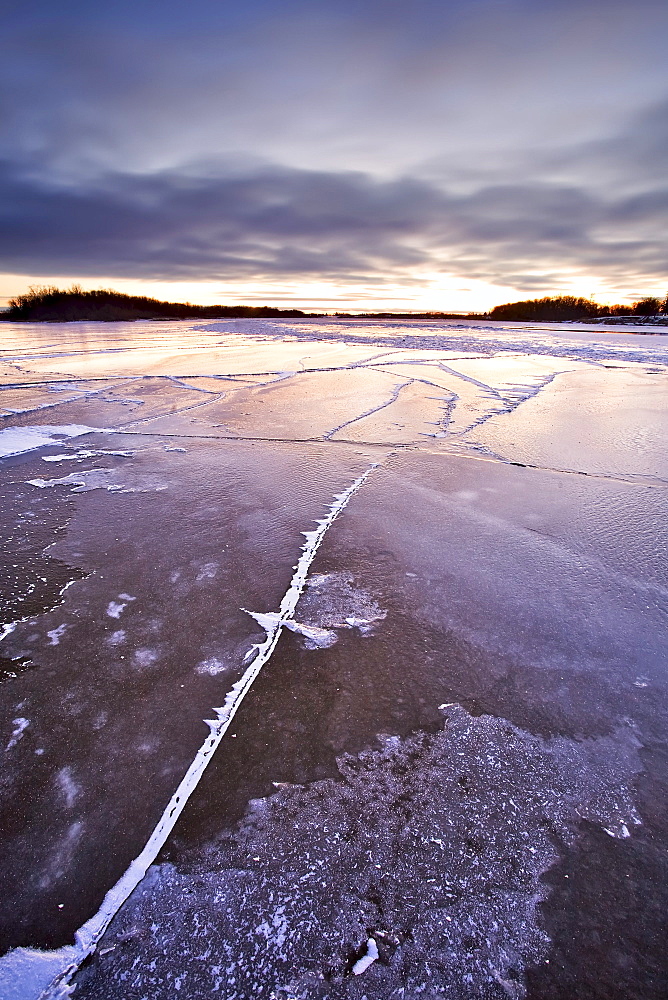 Ice forming on the Red River, near East Selkirk, north of Winnipeg, Manitoba