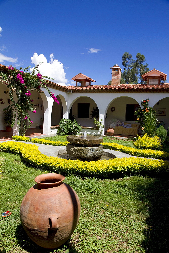 Fountain in the courtyard of Hacienda San Vicente, Juntas del Rosario, Tarija, Bolivia