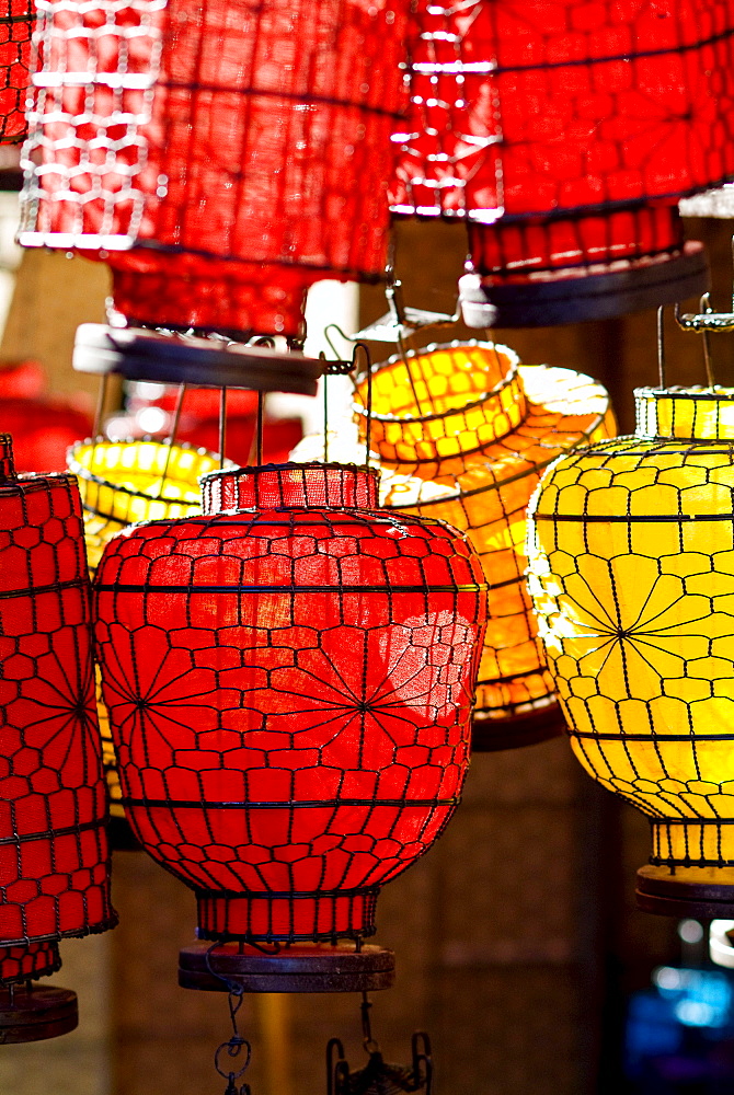 China, Beijing, Decorative lanterns in market place.