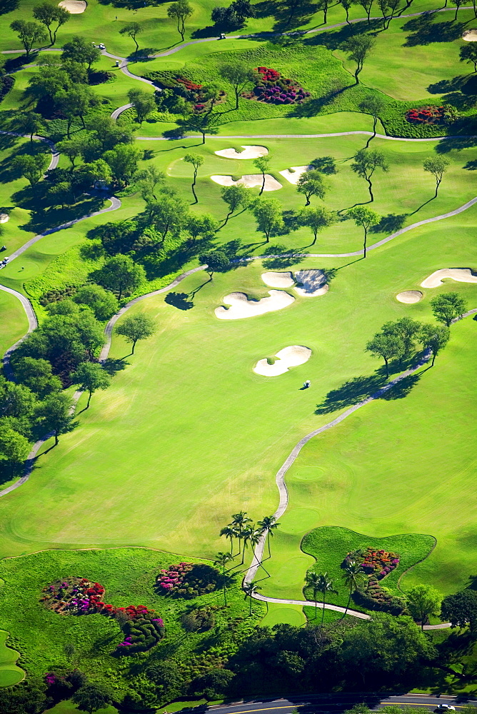 Hawaii, Maui, Wailea, Aerial of Wailea Gold and Emerald golf courses.