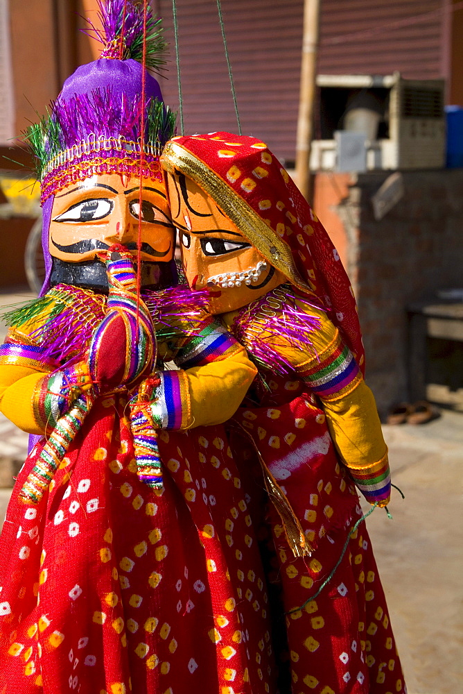 India, Rajasthan, Jaipur, Puppets for sale in downtown center of the Pink City.