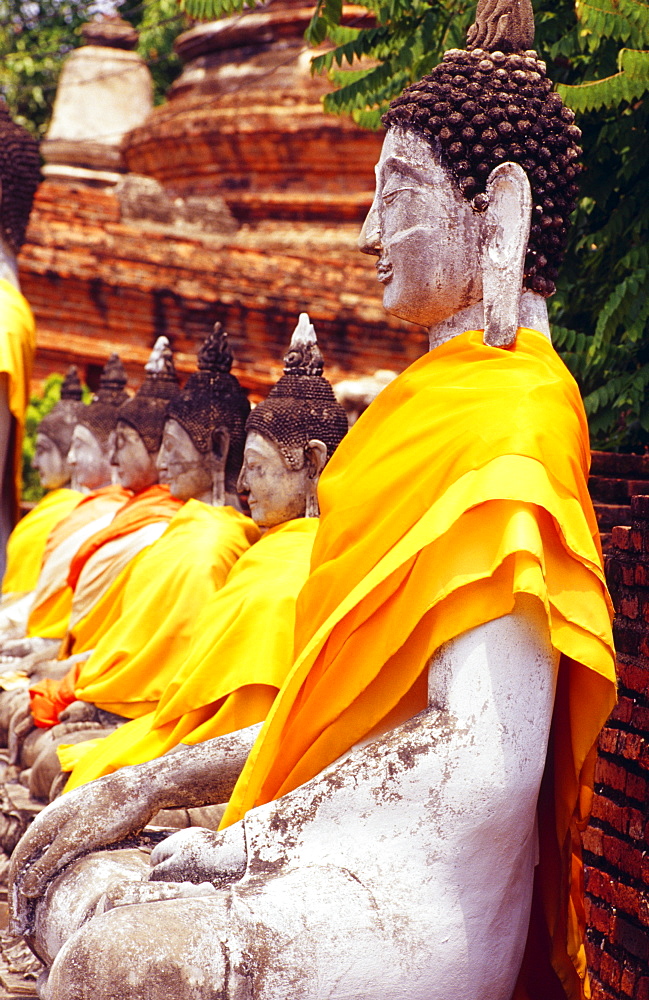 Thailand, Ayuthaya, Wat Yai Chai Monghon, Many Bodhisattva statues