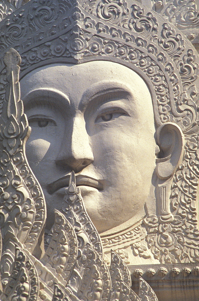 Thailand, Bangkok, Wat Rachapradit, closeup of stone Buddha image.