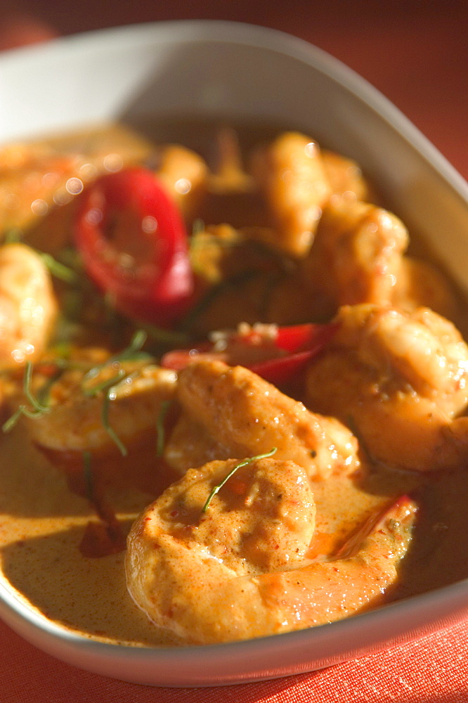 Thailand, Phuket, Plate of Curry shrimp (Penang Kung)