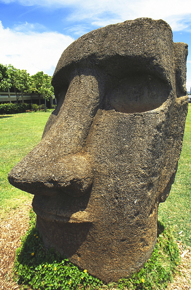 Hawaii, Oahu, Bishop Museum, Stone head from Easter Island.