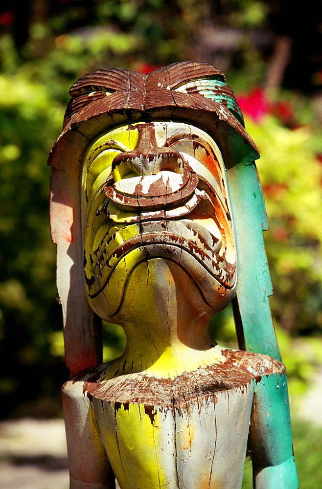 Guam, Closeup of colorful wooden painted tiki