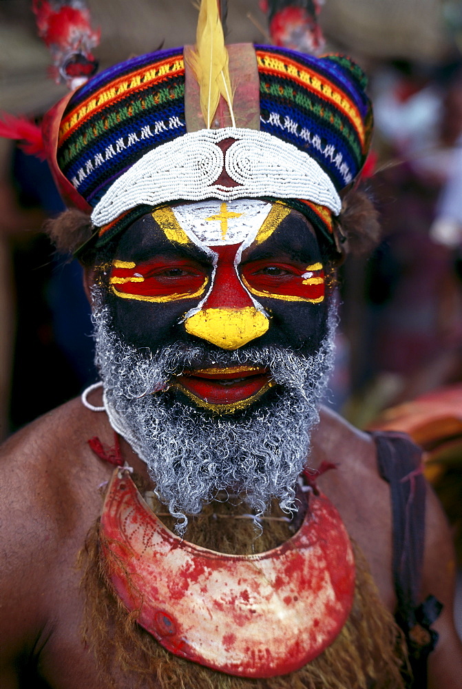 Papua New Guinea, Portrait Of Man In Tribal Dress B1719