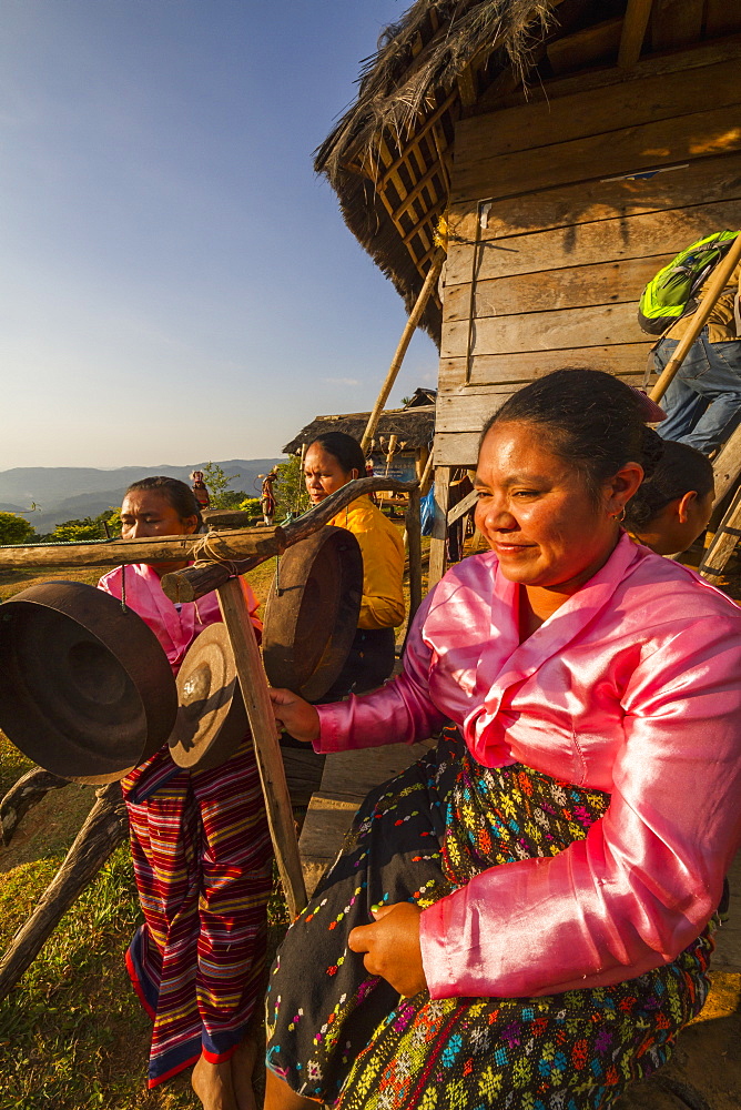 Manggarai women playing percussion instruments, Melo village, Flores, East Nusa Tenggara, Indonesia