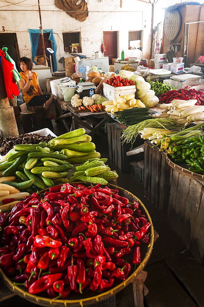 Scene from a local market in a small village near to Wuyuan, Jiangxi province, China