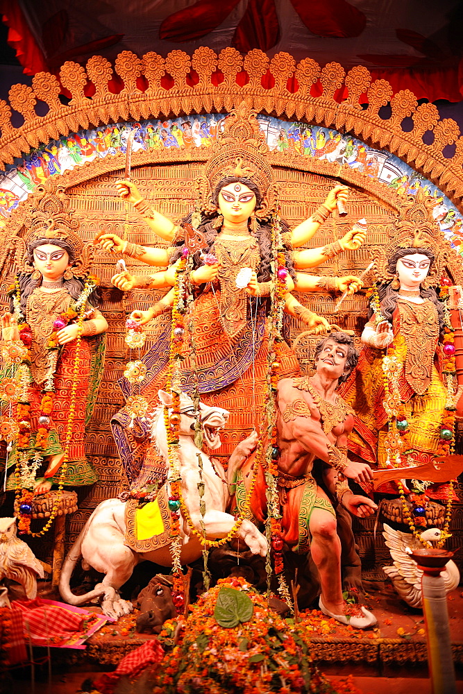 Goddess Durga statue during Durga Pooja, Kolkata, West Bengal, India, Asia