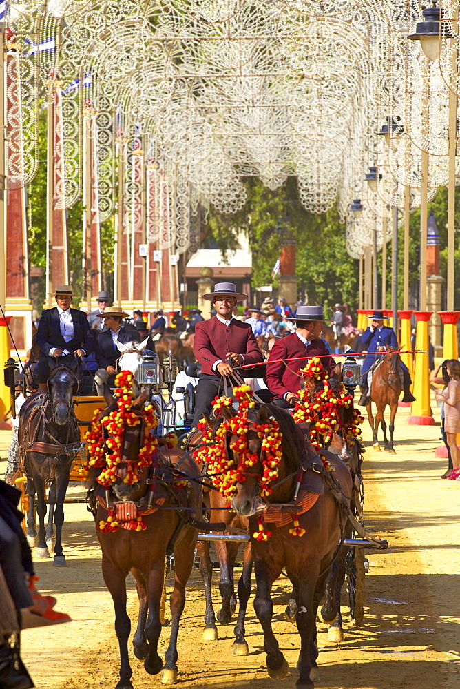 Horse and carriage, Annual Horse Fair, Jerez de la Frontera, Cadiz Province, Andalusia, Spain, Europe