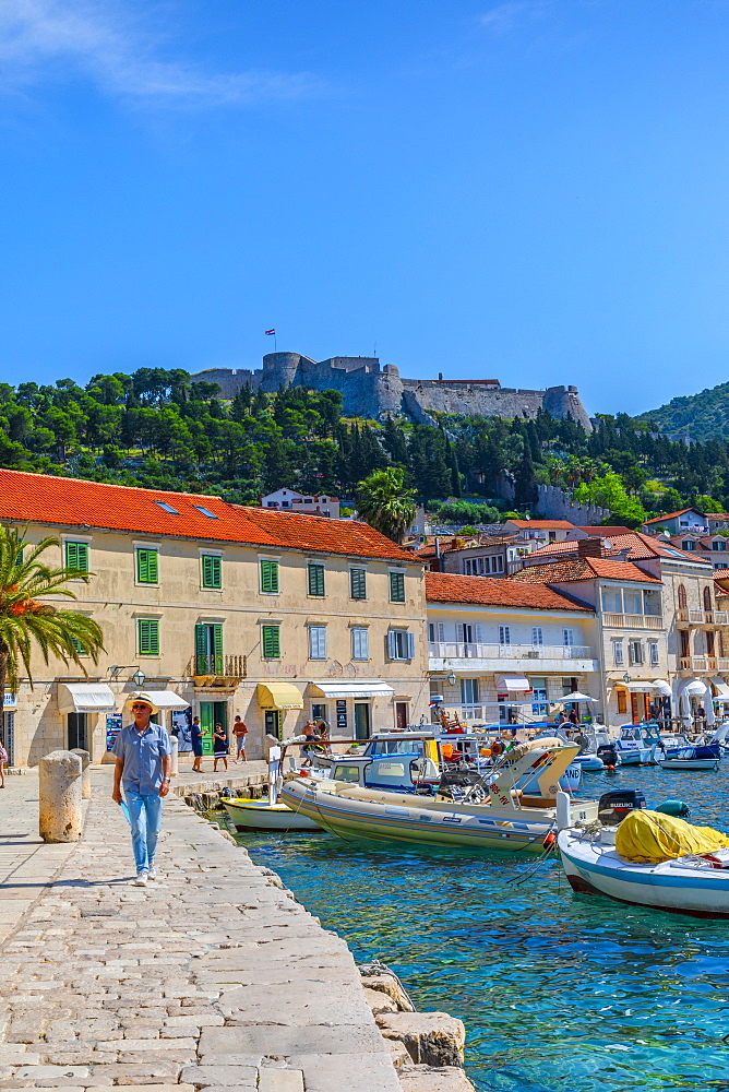 Hvar Fortress, Hvar Town and Harbour, Hvar, Dalmatian Coast, Croatia, Europe