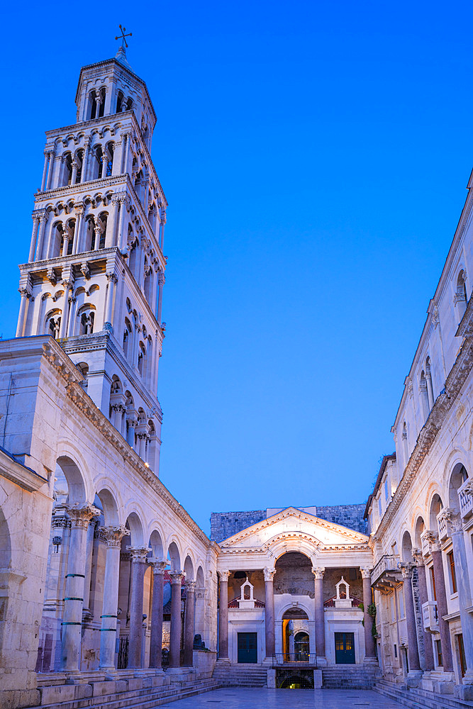 Illuminated Diocletian's Palace, UNESCO World Heritage Site, Split, Dalmatian Coast, Croatia, Europe