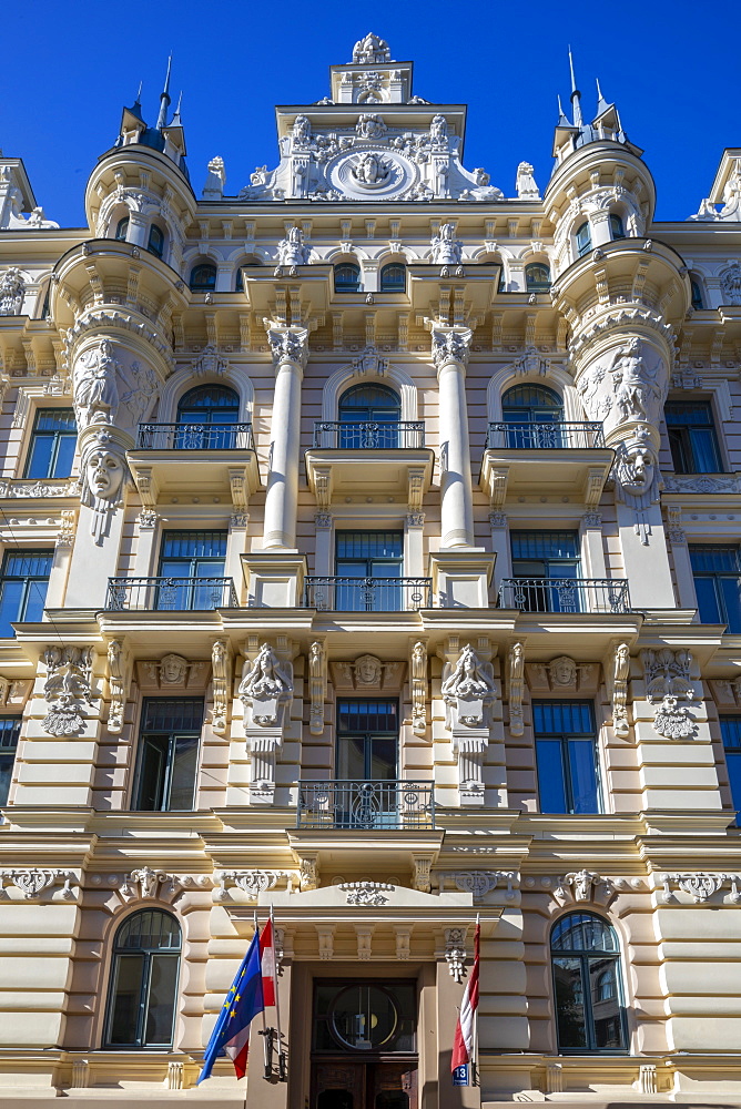 Art Nouveau architecture on Albert Street, Riga, UNESCO World Heritage Site, Latvia, Europe