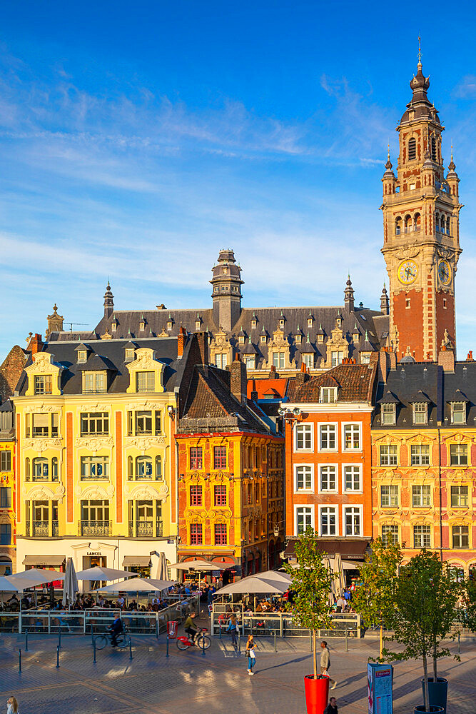 The Grand Place and Lille Chamber of Commerce Belfry, Lille, Nord, France, Europe