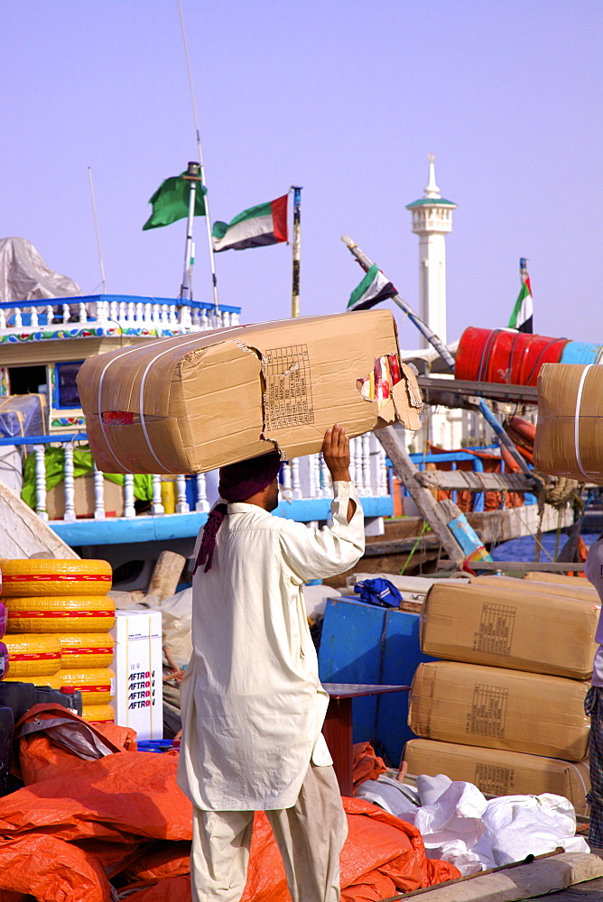 Shipping goods at Dubai Creek, Dubai, United Arab Emirates, Middle East