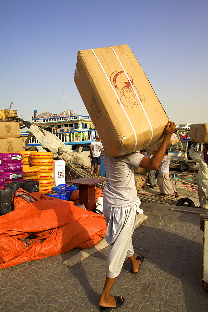 Shipping goods at Dubai Creek, Dubai, United Arab Emirates, Middle East