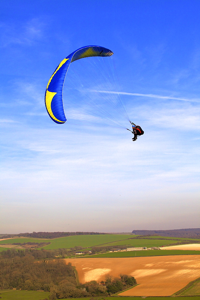 Paragliding over the South Downs, East Sussex, England, United Kingdom, Europe