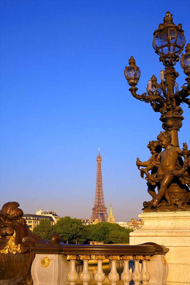 Pont Alexandre III, with Eiffel Tower, Paris, France, Europe