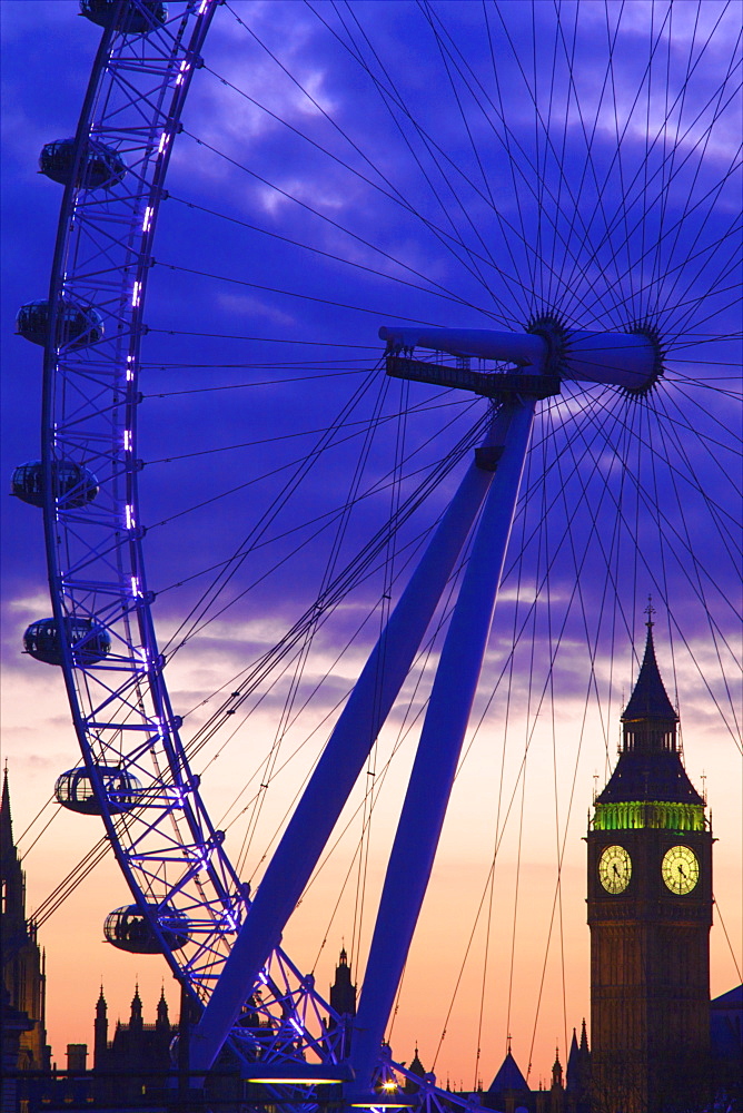 The London Eye and Big Ben, London, England, United Kingdom, Europe